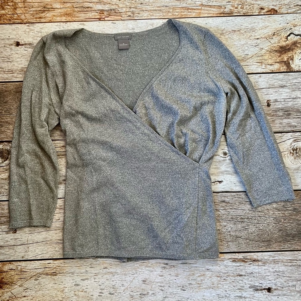 Sparkly Gray Wrap Sweater Top